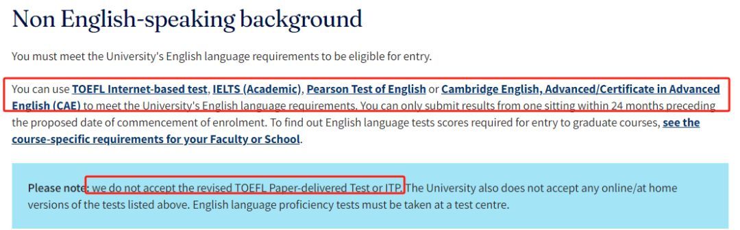 墨尔本大学接受语言类型