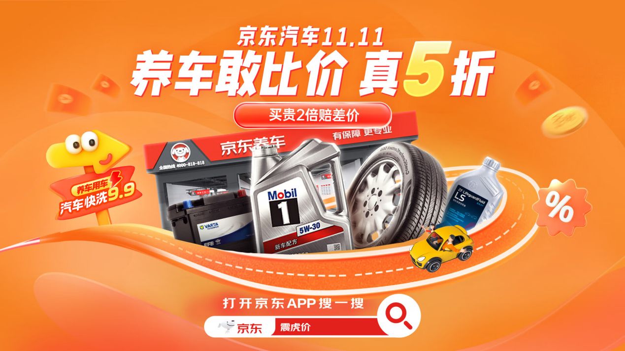 京東養(yǎng)車11.11真5折敢比價(jià)！車快洗9.9元、大牌保養(yǎng)低至99元