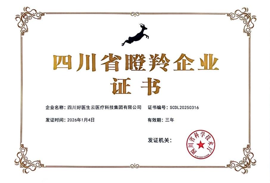 羚跑基层，智惠全国！2026首开殊荣，好医生云医疗荣膺四川省瞪羚企业